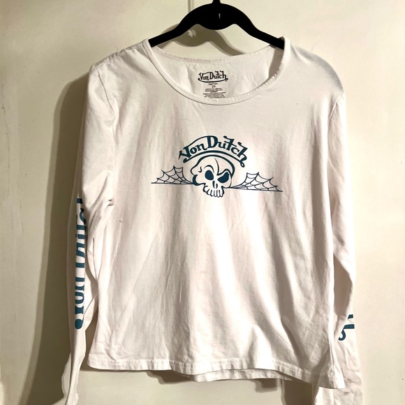Von Dutch Tops - Von Dutch White Shirt with Blue Skull Design